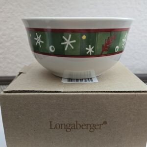 Longaberger Ceramic Holiday Bowl in Green, Red and White